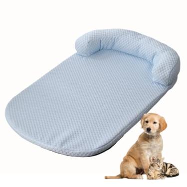 Imagem de Camas de resfriamento para cães, camas grandes para cães com reforços, almofadas de caixa para gaiolas de cães, sofá-cama de seda gelada para cães de estimação, tapete de dormir (Color : Blue, Size