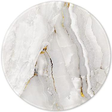 Imagem de ITNRSIIET [Mouse pad 20% maior com borda costurada, tapete de mouse texturizado premium à prova d'água base de borracha antiderrapante Mousepad redondo para escritório, jogos, PC, laptop, 22 × 20 cm, mármore texturizado branco