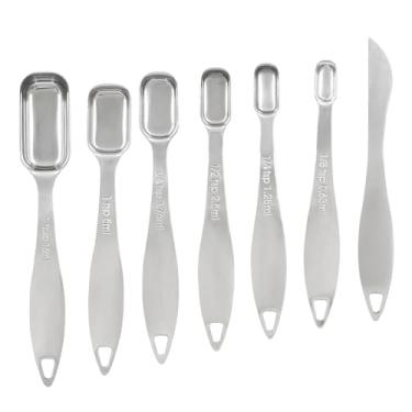 Imagem de Aracombie Conjunto de 7 colheres de medição de aço inoxidável, conjunto de colheres de medição resistentes, colheres medidoras de cozinha para seco ou líquido, cabe em pote de especiarias