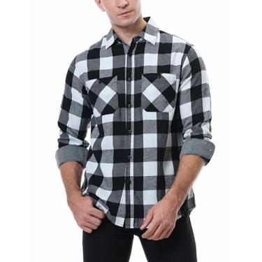 Imagem de Zontroldy Camisa de flanela masculina casual abotoada manga longa flanela xadrez jaquetas com bolsos, Preto, branco, GG