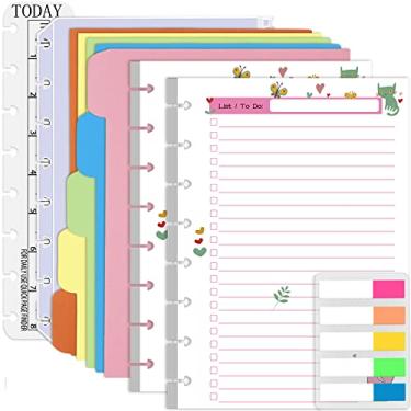 Imagem de Rancco Conjunto de refis de agenda de tarefas júnior, 180 páginas, 8 anéis, inserções de papel de meia letra perfuradas com abas de índice, divisórias de índice, bolsa de folhas soltas, régua para