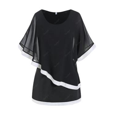 Imagem de ROSE GAL Rosegal Plus Size Blusa feminina sobreposta de camada dupla poncho blusa top capelet top, Preto 2, 4X