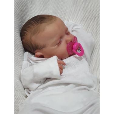 Imagem de QIYANER Boneca reborn de 19 polegadas, bebê reborn de silicone, olhos fechados roupas brancas bebê reborn com pele macia plástico/tecido lavável opcional,Corpo de tecido