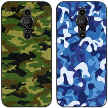 Imagem de 2 peças de capa de telefone traseira de silicone em gel TPU impresso camuflagem legal para telefone Sony Xperia (Sony Xperia Pro-I)