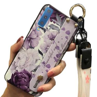 Imagem de 1 peça de tiras de suporte de pulso impressas em flores TPU silicone gel capa traseira para celular para Samsung Galaxy A7 2018 (peônia)