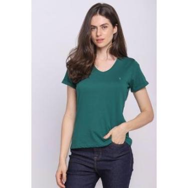 Imagem de Camiseta Feminina Algodão Básica Gola v Polo Wear Verde Escuro-Feminino