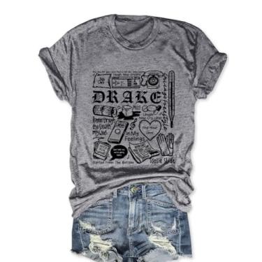 Imagem de Camisetas femininas de banda de rock, vintage, rock, country, roupa de concerto, casual, manga curta, R cinza, P