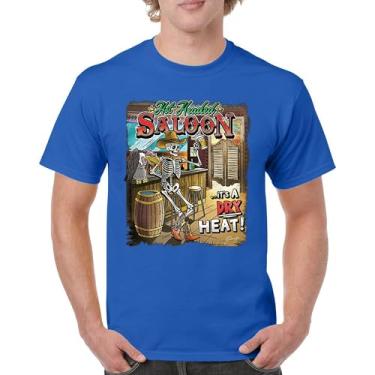 Imagem de Camiseta masculina Hot Headed Saloon But its a Dry Heat Funny Skeleton Biker Beer Drinking Cowboy Skull Southwest, Azul, 5G