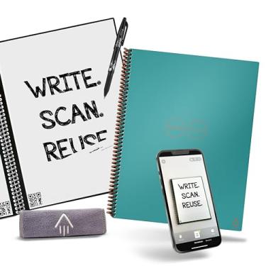 Imagem de Rocketbook Caderno inteligente reutilizável, caderno e agenda espiral Fusion Plus tamanho carta, azul-petróleo (21,5 x 28 cm)