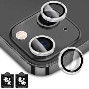 Imagem de OUYTEU Pacote com 2 protetores de lente de câmera (prata) para iPhone 15 e iPhone 15 Plus, capa de câmera com anel de metal de vidro temperado 9H, Ultra HD, anti-arranhões, compatível com capas para iPhone 14 e iPhone 14 Plus