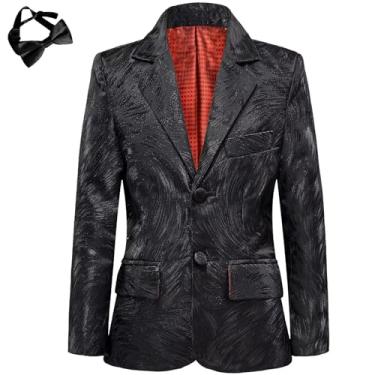 Imagem de Blazer masculino slim fit jaqueta formal bordado terno blazer para crianças esporte casaco anel portador roupa, Pena preta, 4T