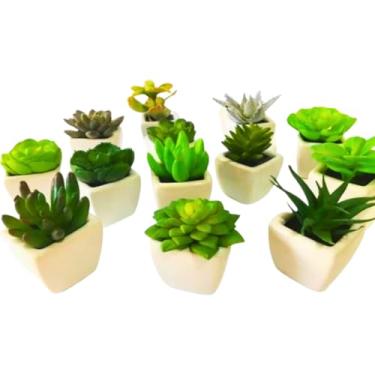 Imagem de Kit com 3 Vasos de Cerâmica e Mini Suculentas Artificiais - Decoração Luxuosa!