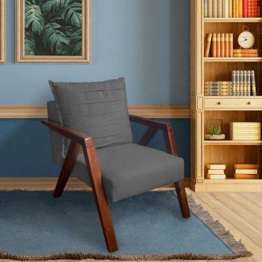 Imagem de Poltrona Monalisa Decorativa Mona Pés de Madeira Maciça Suede Cinza