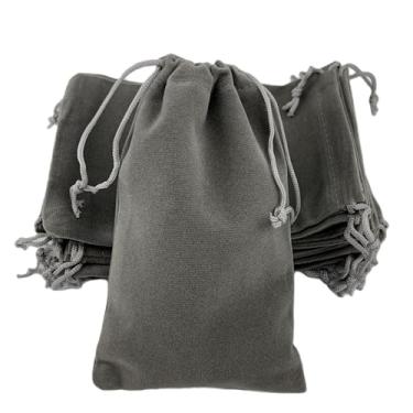 Imagem de AEAOA Sacos de presente, pacote com 25 peças de bolsas de joias de veludo com cordão de 15 x 10 cm, para doces, pinos, joias, guloseimas, lembrancinhas de festa de aniversário (cinza)