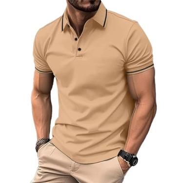 Imagem de BoShiNuo Camiseta masculina de verão casual esportiva manga curta cor sólida camiseta masculina, Caqui, P