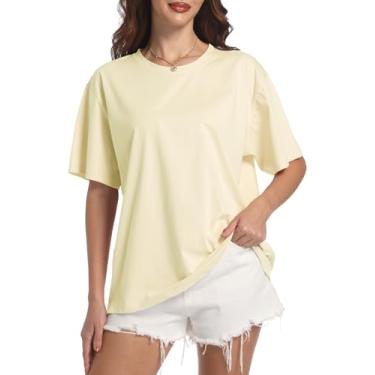 Imagem de Camisetas femininas grandes gola redonda manga curta verão blusa casual camiseta básica roupas modernas 2024, Creme, G