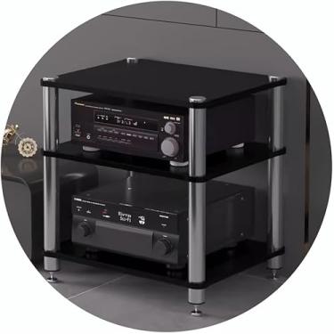 Imagem de Rack HiFi AV 2/3/4-Tiers Suporte de TV Amplificador Equipamento Armário Prateleiras de armazenamento de mídia Suporte HiFi Suporte para tocador de discos, preto, 60 * 48 * 60 cm (3 camadas)