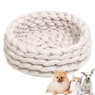 Imagem de Cama de cachorro, cama de gato de algodão de malha redonda, lavável, cama de gato para animais de estimação, cesta de cachorro grossa, ortopédica, ninho de cachorro de malha grossa(Beige,19")