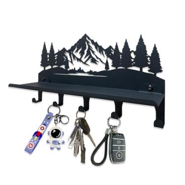 Imagem de Porta-chaves montado na parede, organizador de gancho de metal decorativo com 5 ganchos para bolsas, parede, porta, corredor, cozinha, escritório, 2 em 1