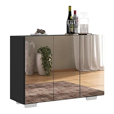 Imagem de Aparador Buffet 3 Portas com Espelho e Pés Quadrados Vegas Multimóveis V1014 Preto/branco