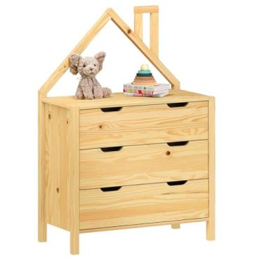 Imagem de IDIMEX Cômoda infantil Montessori Madeira Casinha 3 Gavetas Elano Natural (Natural)