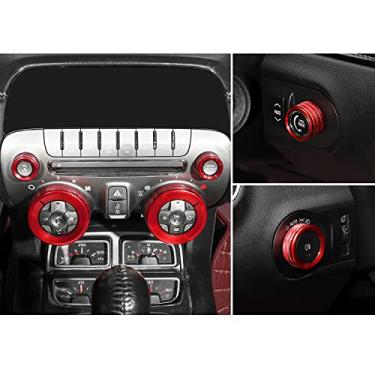 Imagem de Jimen Compatível com Chevrolet Camaro 2010-2015, 6 peças HUD farol e console central anel de acabamento (vermelho)