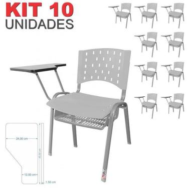 Imagem de Cadeira Universitária Plástica Branca Com Porta Livros Base Prata 10 U