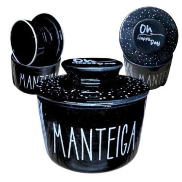 Imagem de Manteigueira Francesa Preta Decorada Porcelana Mantém Cremosa - Pratto