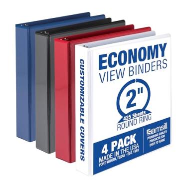 Imagem de Samsill Pacote econômico com 4 anéis redondos de 5 cm, fichário transparente personalizável, preto, azul, vermelho e branco (MP48696)