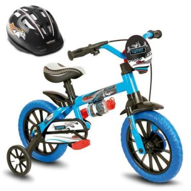 Imagem de Bicicletinha Infantil Aro 12 Veloz para Menino com Capacete Preto Nath