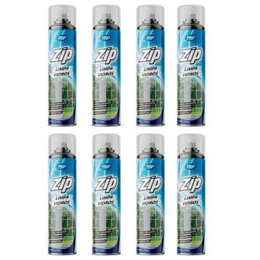 Imagem de Kit 8 limpa vidros desengordura e protege sem manchas spray zip 400ml 