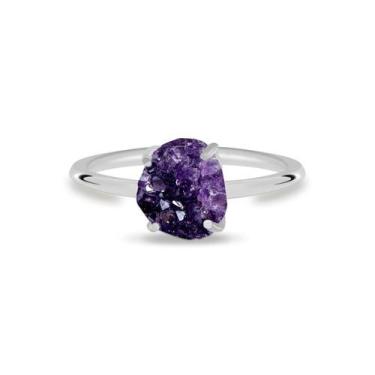 Imagem de Aliança Druza de Ametista - Cristal Natural, Banho Ouro 18k