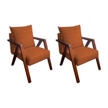 Imagem de Kit 2 Poltronas Monalisa Decorativa Mona Pés de Madeira Maciça Suede T