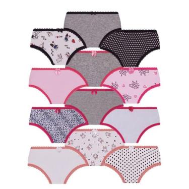 Imagem de Calcinha Infantil Kit 12 Sortida Menina Juvenil Algodão Confortável Lo