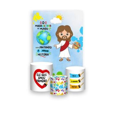Imagem de Painel De Festa Vertical 1,50 x 2,20 + Trio De Capas Cilindro -Jesus P