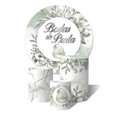 Imagem de Trio de Capas Cilíndricas + Painel Redondo Sublimado C/Elástico Bodas 