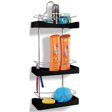Imagem de Porta Shampoo Triplo Cromo Colors Aço e Plastico Preto 350-7 - Niquela