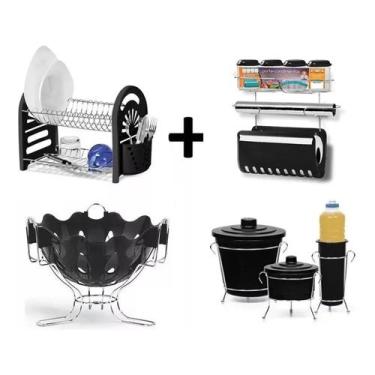 Imagem de Kit Escorredor Pratos + Kit De Pia + Fruteira + Porta Condimento com P