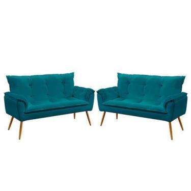 Imagem de Kit 2 Poltronas Decorativas Namoradeira Opala Sued Azul Turquesa Arade
