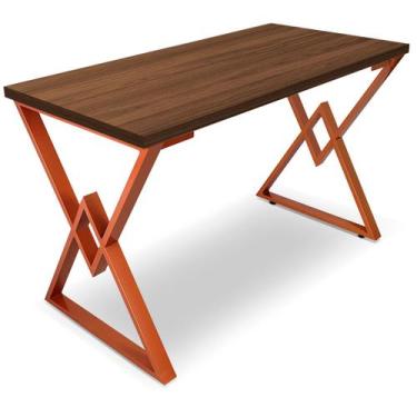 Imagem de Mesa P/ Escritório Jantar Gamer Ouro 1,00x0,60 Em Aço Tampo Em Madeira