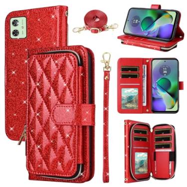 Imagem de Furill Capa carteira para Motorola Moto G54 5G com alça de pulso destacável, alça de ombro transversal, 9 compartimentos para cartões, bolsa com zíper, acessórios de couro PU, capa de telefone para