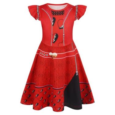 Imagem de WonderBabe Girls Rise Red Dress Descendants Costumes Little Kids Birthday Christmas Costume Kids Movie Cosplay Clothes Outfit size 5-6t