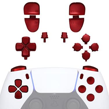 Imagem de eXtremeRate Botões de substituição D-pad R1 L1 R2 L2 Opções de compartilhamento de botões de rosto para controle DualSense 5 PS5, kit de reparo de botões vermelho escarlate com ferramenta para controle PlayStation 5