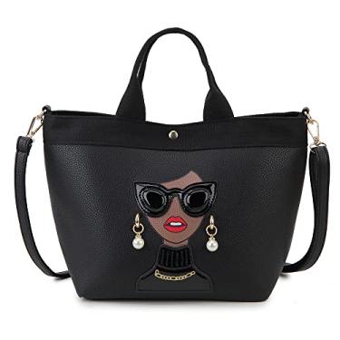 Imagem de ENJOININ Funky Lady Face Bolsa Feminina Casual Bolsa de Compras Alça Superior Bolsa de Couro Pu Bolsa de Ombro Totes, Preto, B