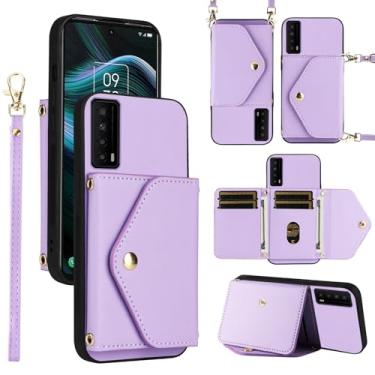 Imagem de Dswteny Capa carteira para TCL Stylus 5G 2022 com cordão de pulso alça de ombro bolsa flip, suporte de cartão de crédito de couro PU acessórios capa de celular para TLC Stylo G5 6.81 T779W mulheres