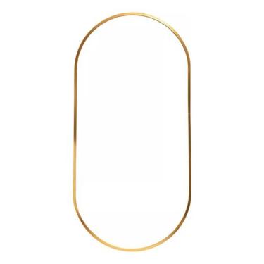 Imagem de Espelho oval com moldura alumínio dourada 100x30cm - Woodglass