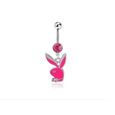 Imagem de Piercing Umbigo Coelhinho Playboy Aço Cirúrgico - 3I, Prateado rosa