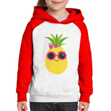 Imagem de Moletom Infantil Abacaxi Óculos e Laço - Foca na Moda, Branco, Vermelh