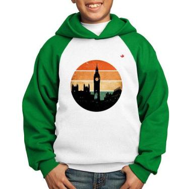 Imagem de Moletom Infantil Londres Vintage Sunset - Foca na Moda, Branco, Verde,