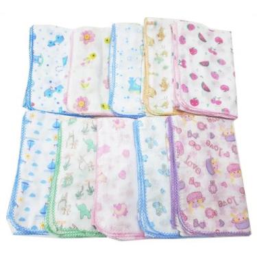 Imagem de 10 Toalha Fralda 70x110 Luxo Estampada Com Croche - Dugu, Neutro 